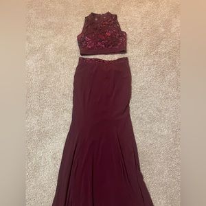 Women's / Junior's Two Piece Maroon/Burgundy Long Dress | Size 11 | Worn Once
